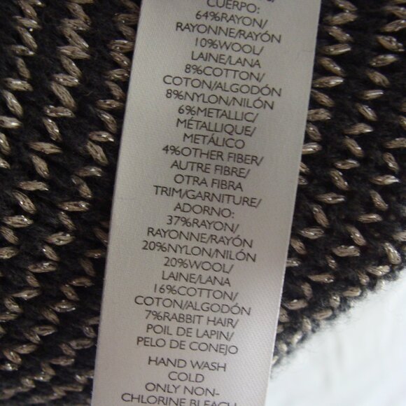 ANN TAYLOR LOFT Silver/Gray STRIPE Long Sleeve WOOL Blend CARDIGAN Sweater Sz M - Picture 4 of 5